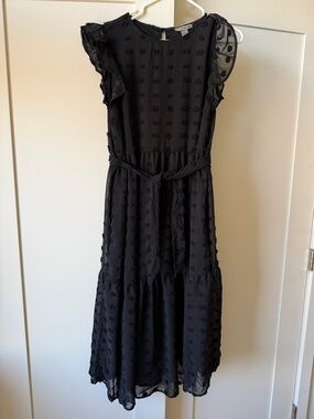 Love By Design Black Swiss Dot Midi Dress with Flutter Sleeves